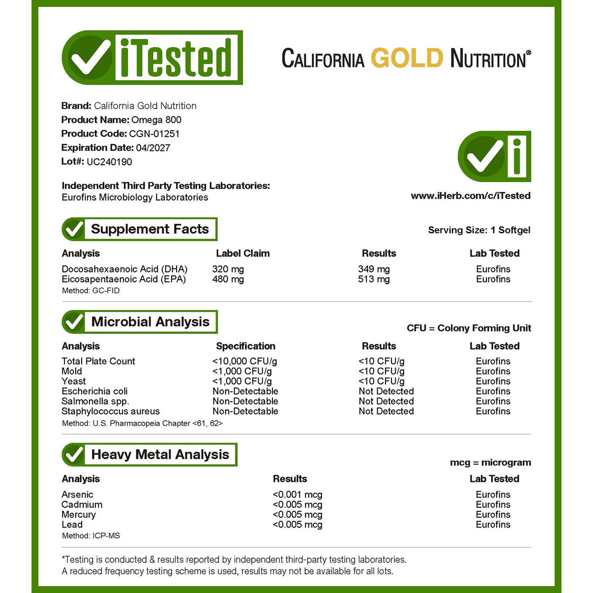 Omega 800 Ultra Fish Oil (30 Softgels) By California Gold Nutrition