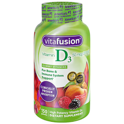 Vitafusion Vitamin D3 Gummies 2000 IU – Bone, Teeth & Immune Support – 150 Ct – Natural Flavors