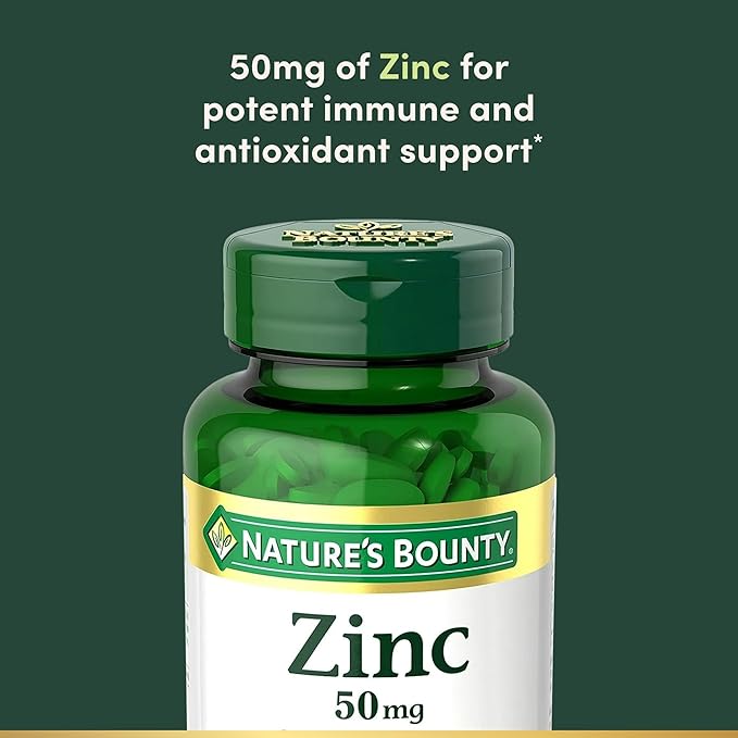 Nature’s Bounty Zinc 50mg, 250 Caplets – Immune Support & Antioxidant Supplement, Promotes Skin Health, Gluten-Free, Vegetarian