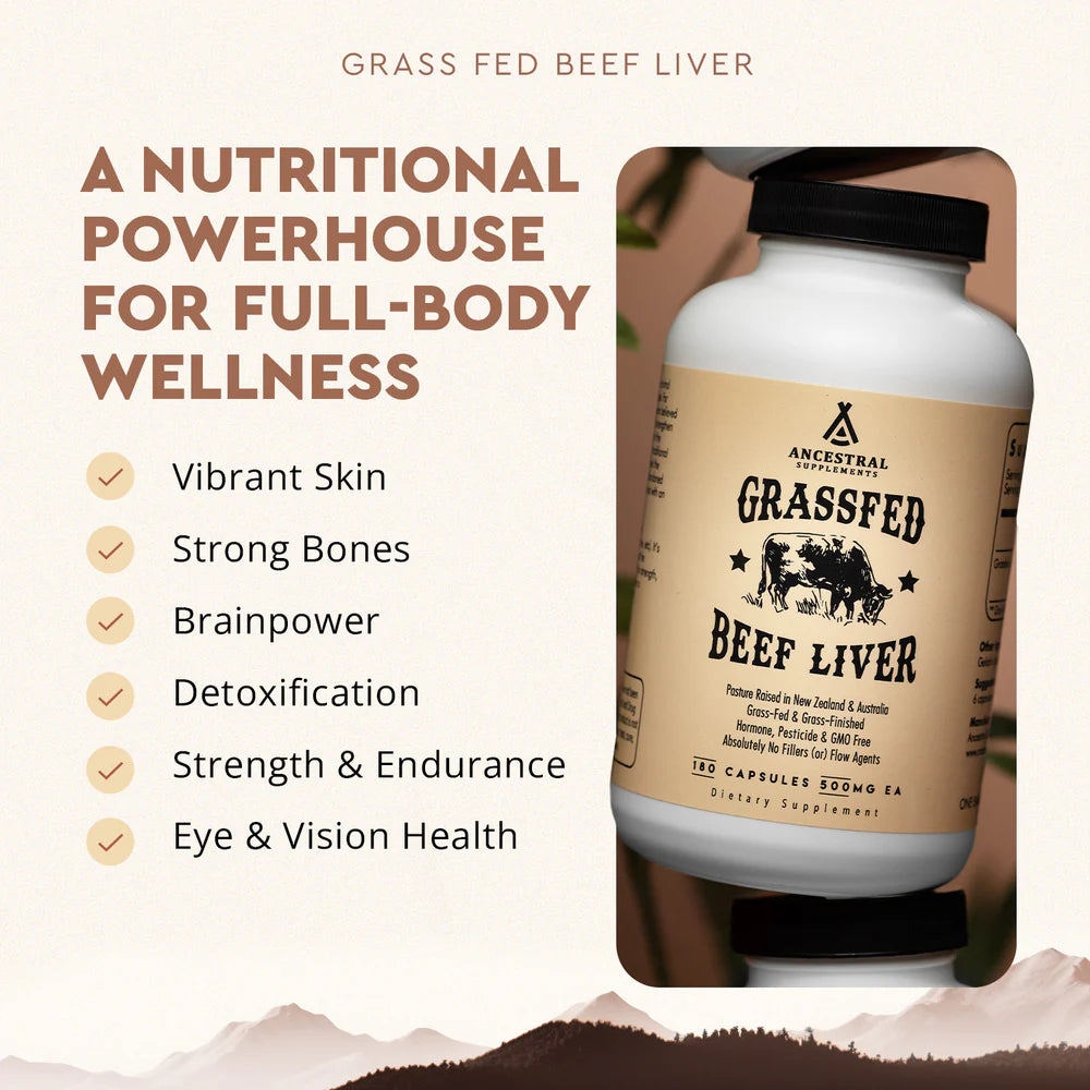 Grass Fed Beef Liver Capsules – Nutrient-Dense Organ Supplement for Energy, Immunity & Vitality – 180 Caps