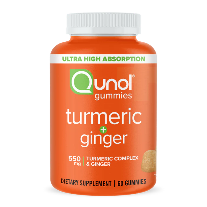 Qunol Turmeric + Ginger Gummies 550mg – High Absorption Curcumin with Ginger Root – Joint & Inflammation Support – Vegan, Gluten-Free – 60 Count – Tangerine Flavor