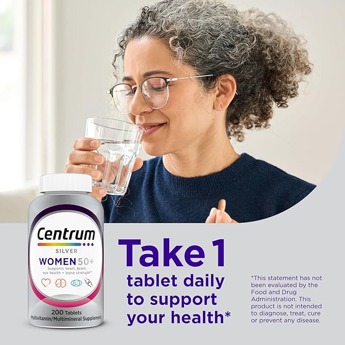 Centrum Silver Women’s 50+ Multivitamin, 200 Ct – with Vitamin D3, B Vitamins, Memory & Cognition Support