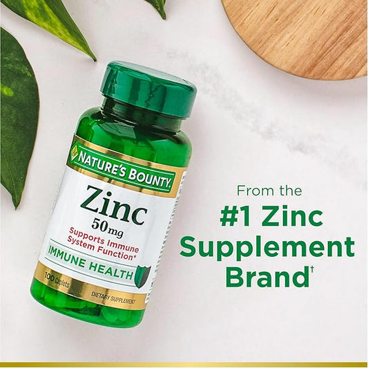 Nature’s Bounty Zinc 50mg, 250 Caplets – Immune Support &amp; Antioxidant Supplement, Promotes Skin Health, Gluten-Free, Vegetarian