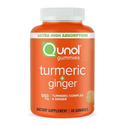 Qunol Turmeric + Ginger Gummies 550mg – High Absorption Curcumin with Ginger Root – Joint & Inflammation Support – Vegan, Gluten-Free – 60 Count – Tangerine Flavor